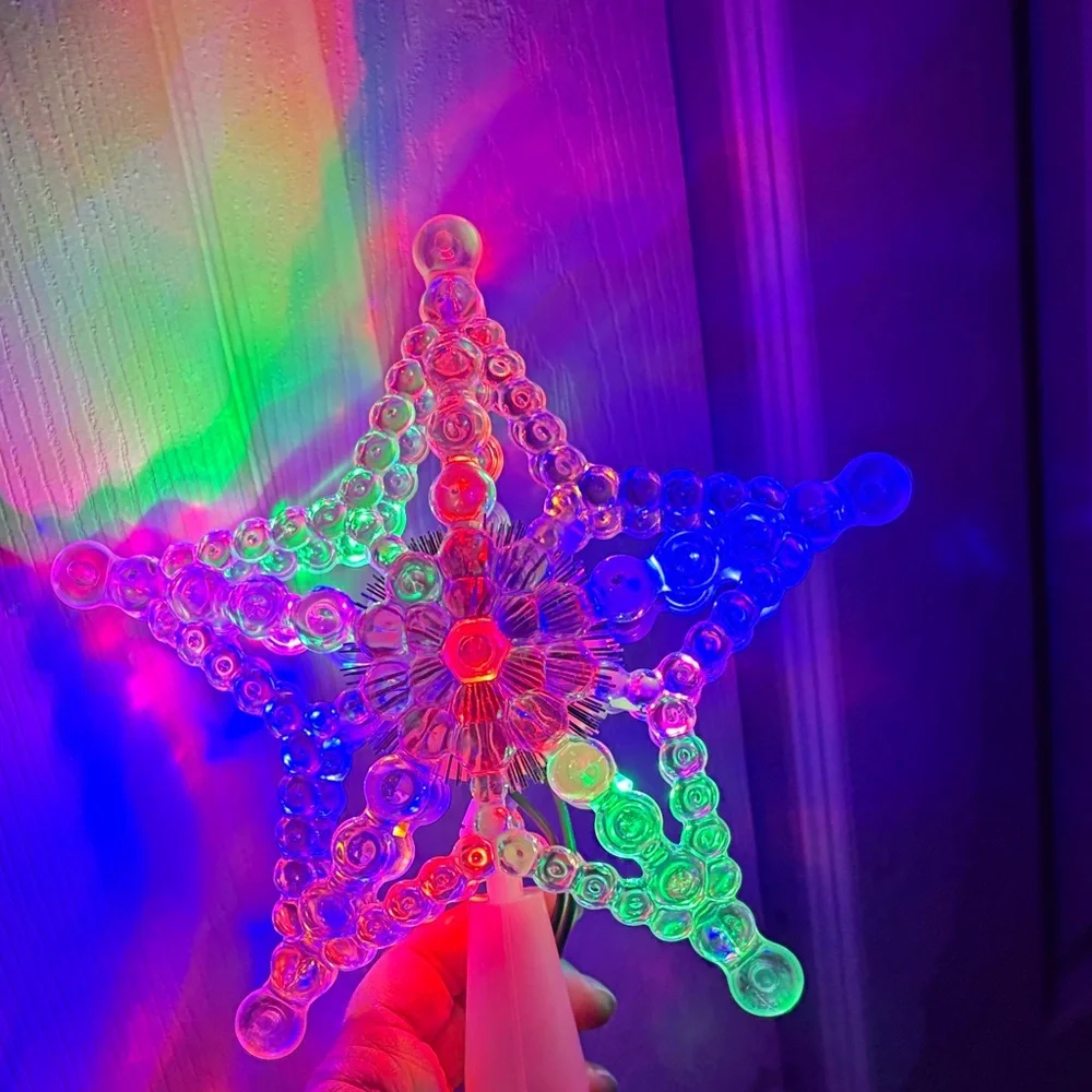 Holiday Time LED tree topper multicolored lights white clear beaded star New